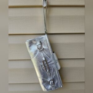 EUC Jimmy Choo Metallic Silver Wristlet.